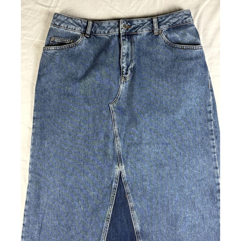 NA-KD Denim Maxi Skirt Contrast Panel Raw Hem Stretch Jean Women's M EU 40 - Picture 4 of 13